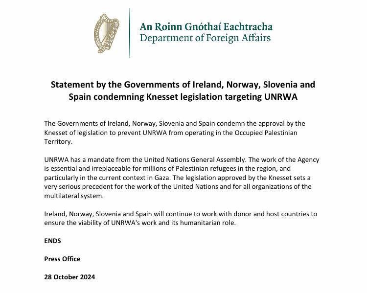 MANOUCHKYA's tweet photo. Irlande, Norvège, Slovénie et Espagne, ont publié un message de condamnation sévère de la législation à la Knesset contre l'UNRWA
On attend celle de @francediplo
Et d'@EmmanuelMacron
Actuellement à #Rabah avec une bande de sionistes https://t.co/LkTQJvfvlm