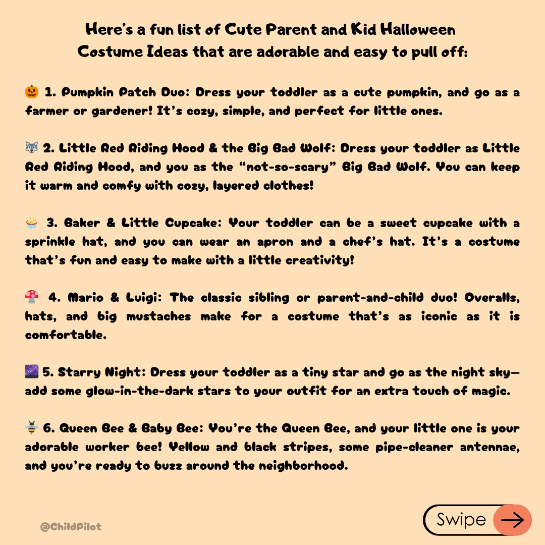 childpilot's tweet photo. Need quick and fun Halloween costume ideas for you and your mini-me? 🎃👻 Check out these adorable duos that make trick-or-treating twice as cute! #ParentKidCostumes #halloweenduo #halloweencostumeideas #ChildPilot #childcaremanagementsoftware #childcareprovider #childcare #AELL https://t.co/Y5PwUXhCPe