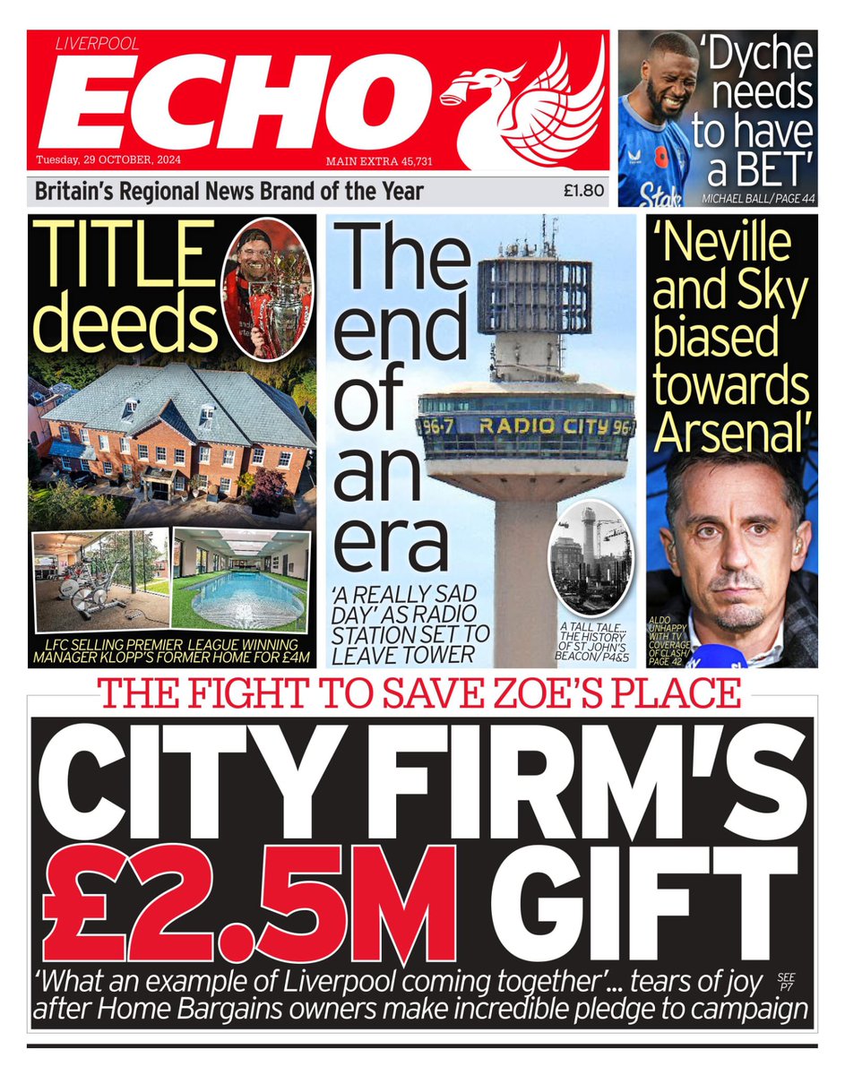 Liam Thorp (@liamthorpecho) on Twitter photo Tomorrow’s <a href="/LivEchonews/">Liverpool Echo</a> front page carries news of the unbelievable £2.5m donation from <a href="/homebargains/">Home Bargains</a> to @ZoesPlaceLiv
Still can’t believe it. Absolutely amazing. Tomorrow’s <a href="/LivEchonews/">Liverpool Echo</a> front page carries news of the unbelievable £2.5m donation from <a href="/homebargains/">Home Bargains</a> to @ZoesPlaceLiv
Still can’t believe it. Absolutely amazing.