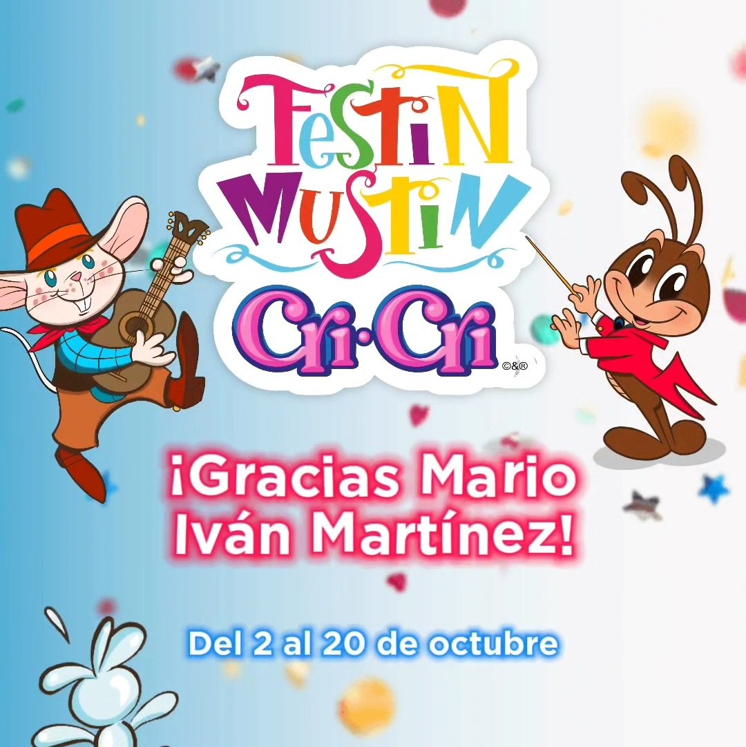 🎉 Festín Mustín Cri-Cri 🎉
Le damos las gracias a nuestro embajador de marca el Maestro Mario Iván Martínez por el cierre que hicieron tan exitoso del Festival Festín Mustín Cri-Cri 2024.
🎵🎉🥳🦗🙋🏼‍♂️🌈
acortar.link/beyjGq

#CriCri90 #FestínMustínCriCri #FestínMusitín