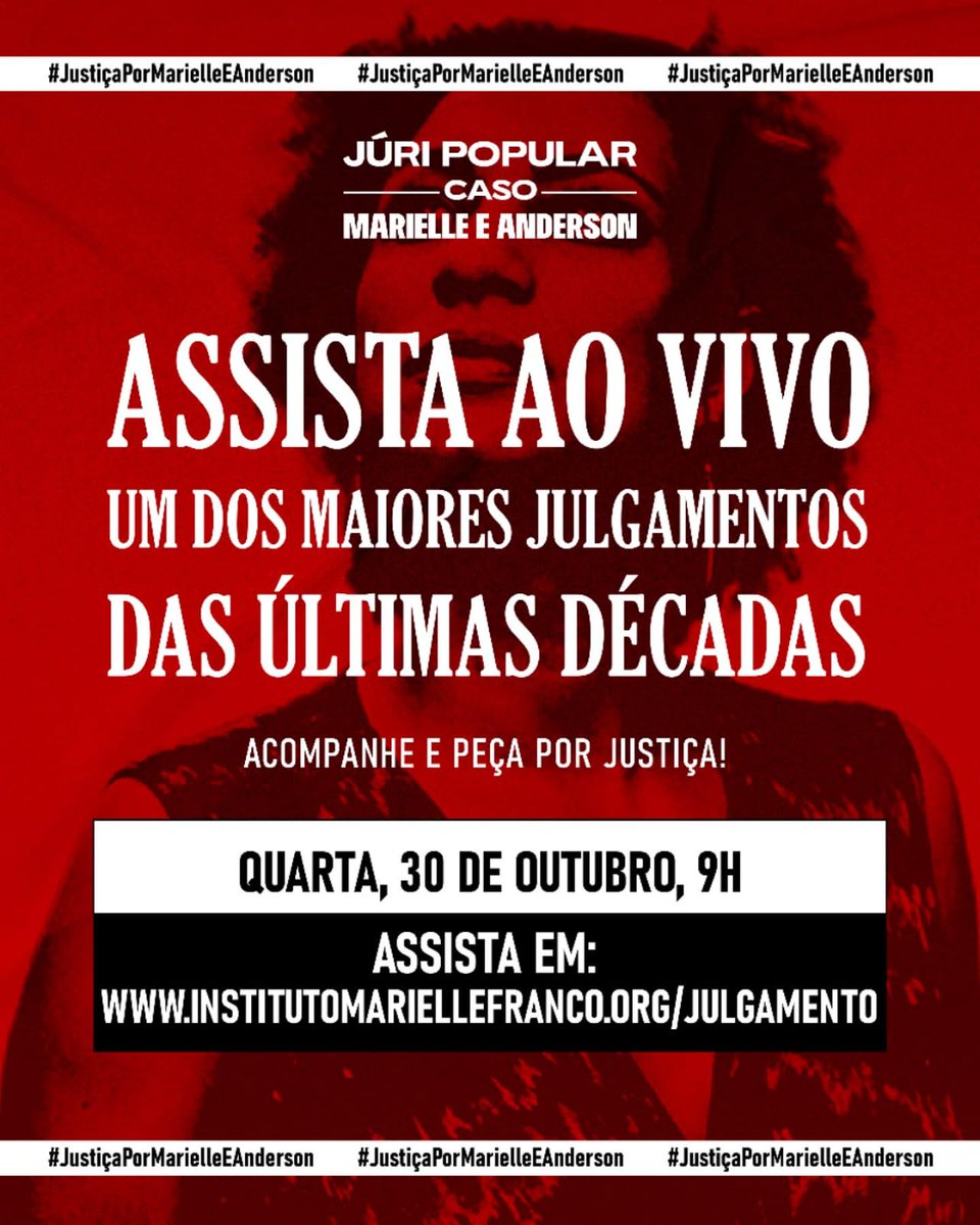 Depois de mais de 6 anos, na próxima quarta, dia 30.10, estaremos diante de um passo crucial para a luta por #JustiçaPorMarielleEAnderson, o julgamento dos acusados de serem os executores deste crime político e brutal.

Acompanhe em:
institutomariellefranco.org/julgamento