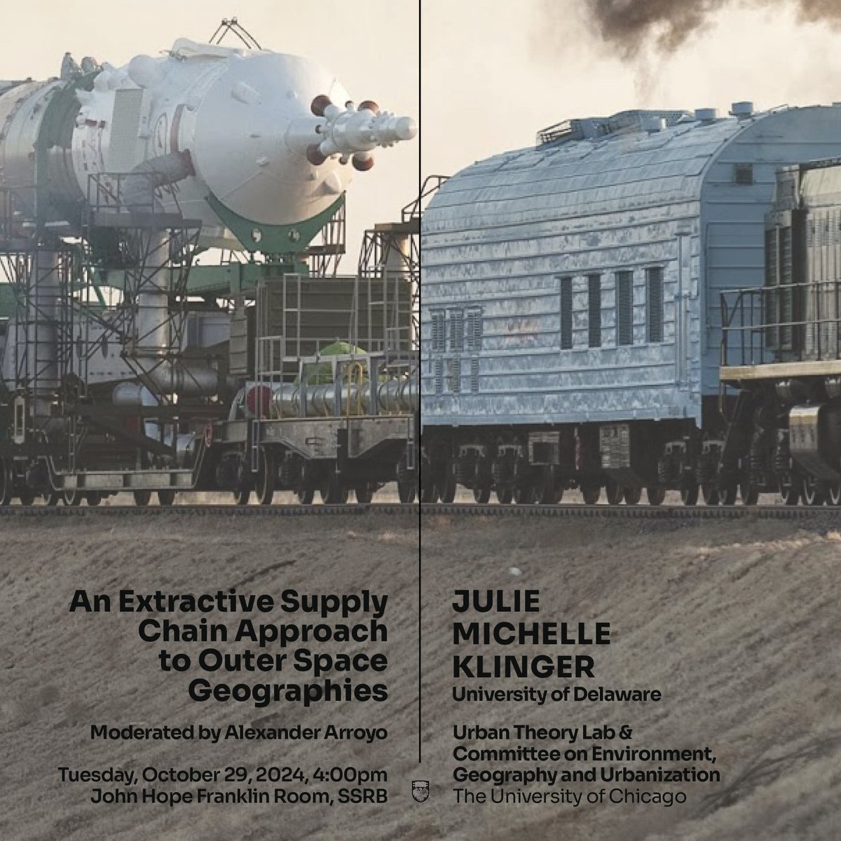 UChicagoCEGU's tweet photo. Tomorrow (10/29): CEGU welcomes Professor Julie Michelle Klinger for her talk, "Wasting &amp; Wanting: An Extractive Supply Chain Approach to Outer Space Geographies." See below or visit our website for details. https://t.co/ECuAhVfrzy