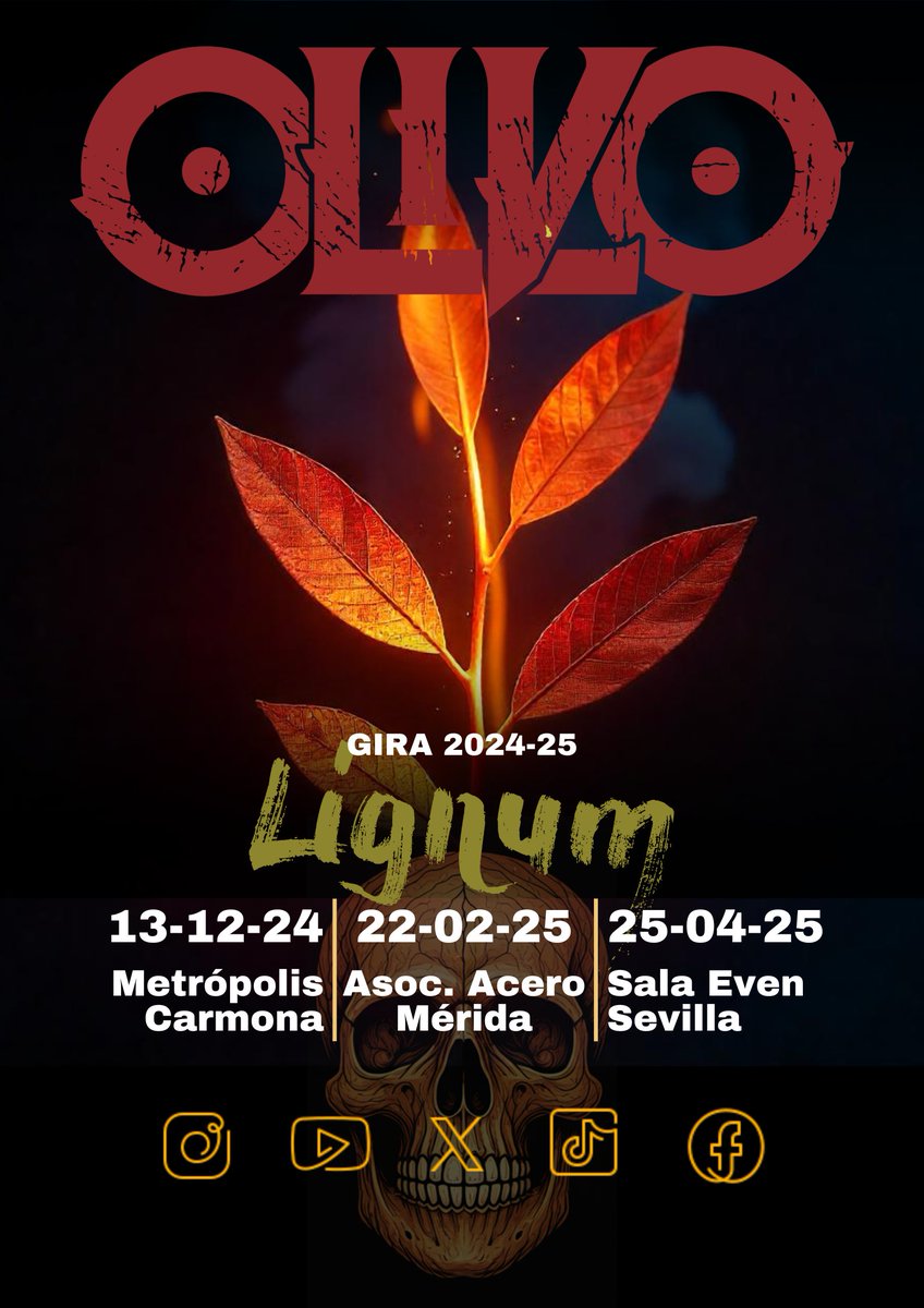 Olivo_Rock's tweet photo. ¡ATENCIÓN, ROCKEROS! Aquí están las primeras fechas de nuestra GIRA LIGNUM. No te pierdas el rock más puro en directo. Prepárate para noches legendarias PRIMERAS FECHAS:
13-12-24- Sala Metrópolis - [Carmona]
22-02-25- Asociación Acero - [Mérida]
25-04-25- Sala Even- [Sevilla] https://t.co/nCHy7oP9vq