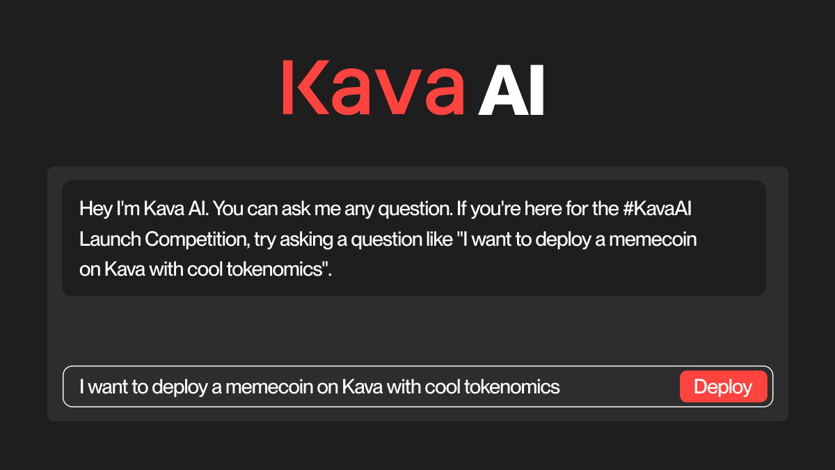 KAVA_CHAIN's tweet photo. Hey KavaAI Chatbot 🤖

I want to deploy a memecoin on Kava with cool tokenomics

https://t.co/Mtc2IqkdUP https://t.co/WHntfL7RYq
