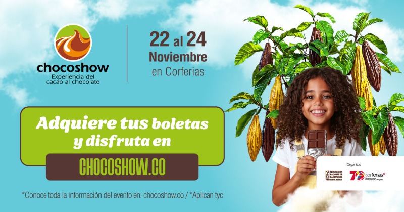 CorferiasBogota's tweet photo. ¡Desde el 22 al 24 de noviembre en Corferias, prepárate para ver mucho más que chocolate! Ven a Chocoshow, descubre experiencias únicas y disfruta. Compra tus boletas en la página web.