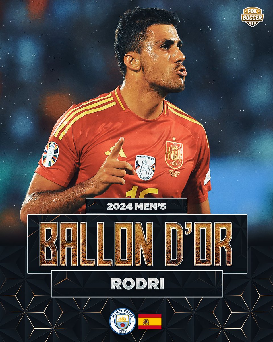 FOXSoccer's tweet photo. Another incredible achievement in his career! 🏆

Rodri wins the Ballon d'Or! 🙌🇪🇸 https://t.co/BFPCcQQSND