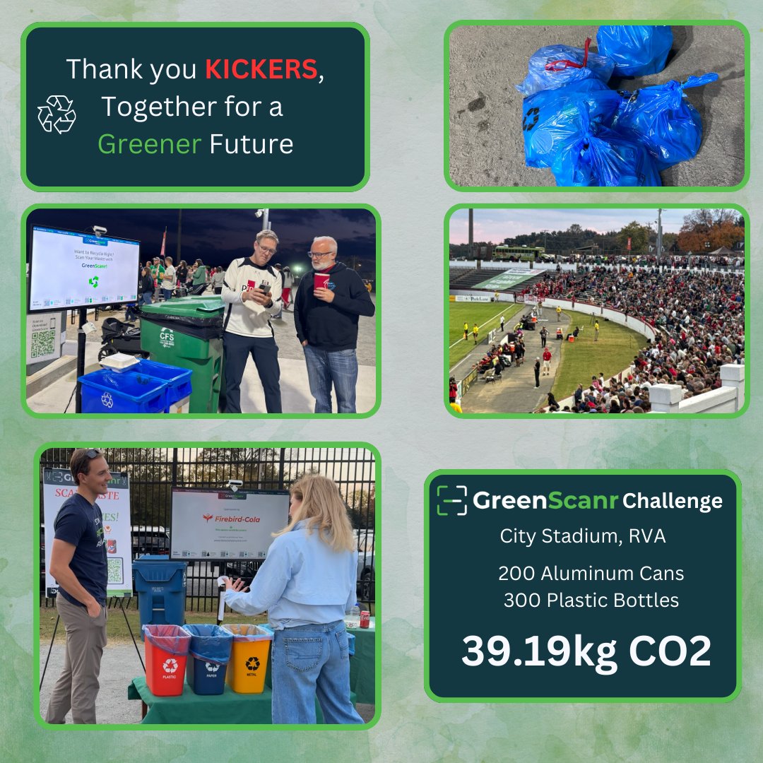 datacompanyone's tweet photo. DC1 was proud to partner with USL's Richmond Kickers on Saturday to derive recycling and lanfill diversion at the Feedmore Fans Night  at City Stadium. Results 200 cans, 300 bottles, 39 kg carbon diverted and hundreds of fans engaged to make our city a better place. https://t.co/42MH1ieYpi