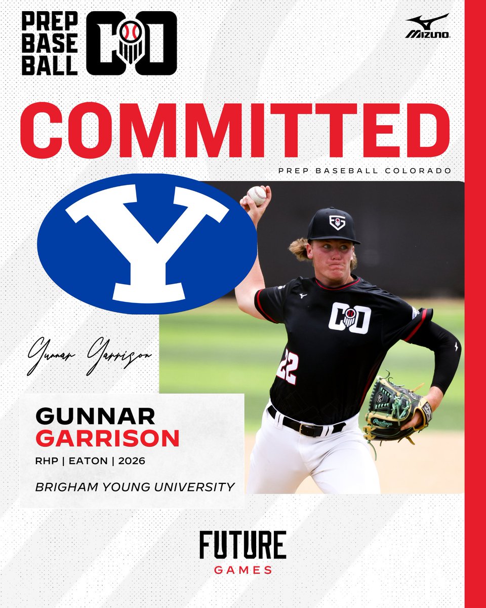 PrepBaseball_CO's tweet photo. 🚨𝐂𝐎𝐌𝐌𝐈𝐓𝐌𝐄𝐍𝐓 𝐀𝐋𝐄𝐑𝐓🚨

'26 RHP Gunnar Garrison (Eaton) has announced his commitment to Brigham Young University.

Garrison comes with a fastball at 90 mph and is another commitment from the 2024 Future Games ❗

👤: https://t.co/o6ceWXq3T7 | @gunnar_garrison https://t.co/O5NzvLgjee