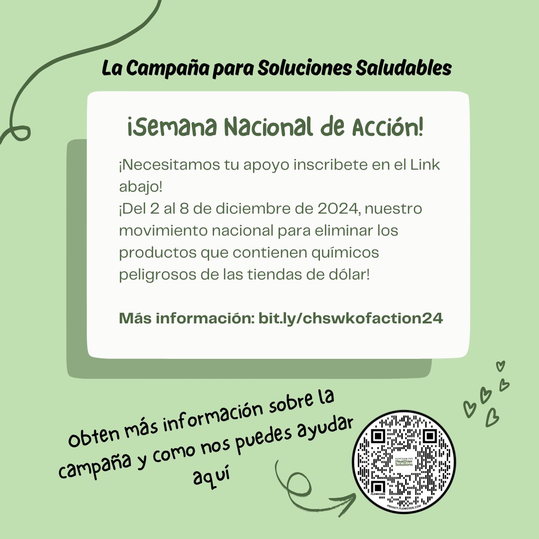 This December 2-8, let's send a loud and clear message to Dollar General, Dollar Tree, and Family Dollar: Families deserve to know that dollar store products are safe! 🫶
Learn more: bit.ly/chswkofaction24
Pledge to join the National Week of Action: 
bit.ly/pledgewkofacti…