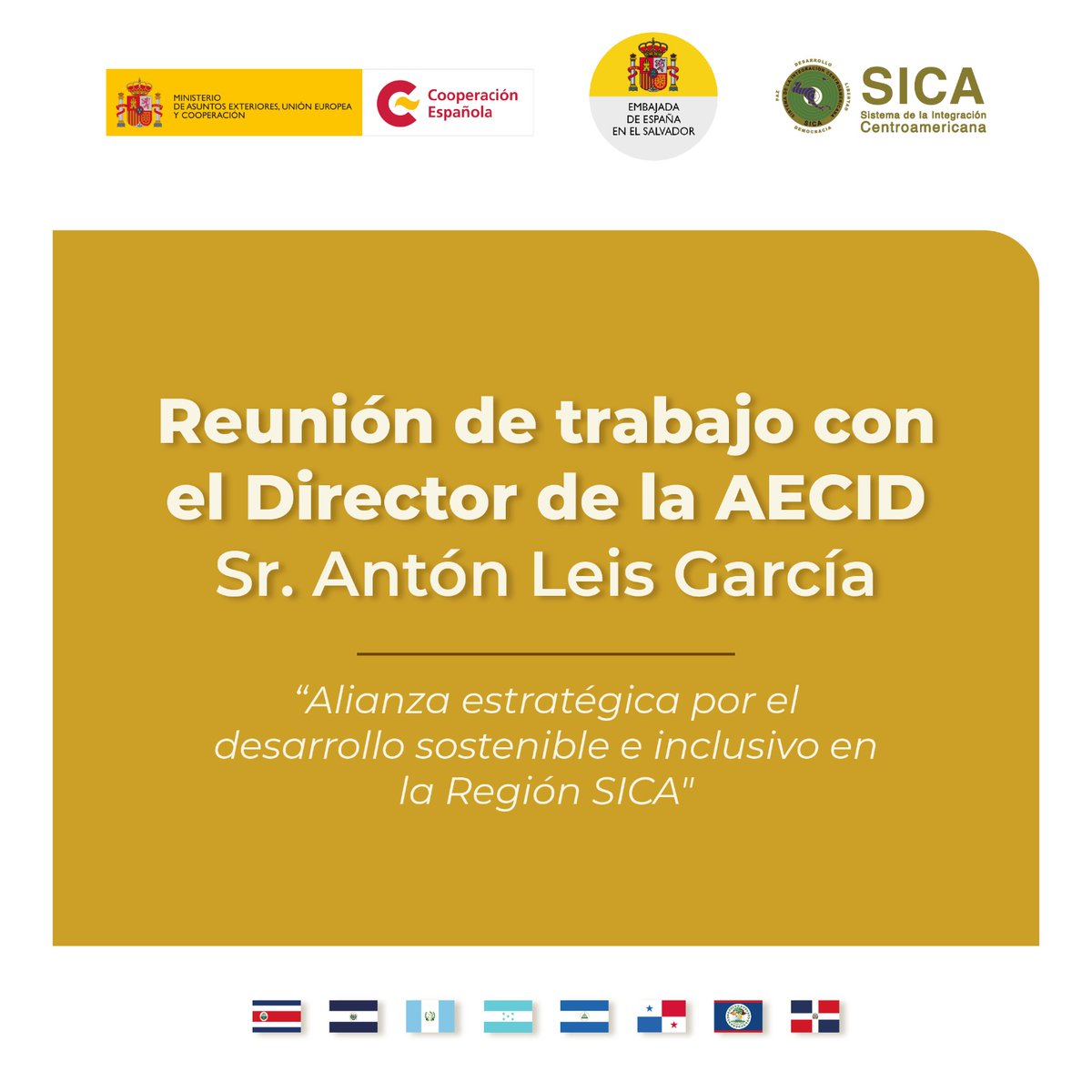 sg_sica's tweet photo. Representantes de la institucionalidad del #SICA sostuvieron reunión con el Director de la Agencia Española de Cooperación Internacional para el Desarrollo @AECID_es, @anton_leis, con quien dialogamos sobre el respaldo y compromiso de España con el proceso de integración centroamericana. 

Adicionalmente se conversó sobre el nuevo Programa de Cooperación Regional España-SICA 2024-2028, el cual fue formulado de forma participativa y ha tomado en cuenta los resultados alcanzados en los últimos años de cooperación, así como las recomendaciones de la evaluación del Fondo España SICA. 

El Programa representa un nuevo período de cooperación entre España y SICA como #SociosEstratégicos, el cual como una de sus principales innovaciones pone a disposición 21 instrumentos de cooperación de la AECID, en complemento Fondo España-SICA.

#CooperaciónSICA_AECID