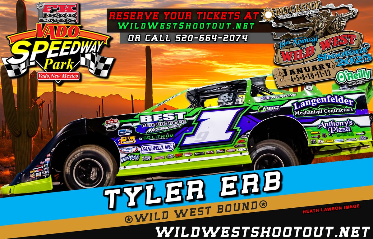 Texas native @terbo_91 is a former feature winner at the Rio Grande Waste Services Wild West Shootout &amp; will be back looking for another trip to <a href="/HokerTrucking66/">Hoker Trucking LLC</a> Victory Lane on Jan. 4-12 at @FKRodEnds <a href="/VadoSpeedway/">Vado Speedway Park</a>

Event details &amp; tickets at-&gt; WildWestShootout.net #BeThere