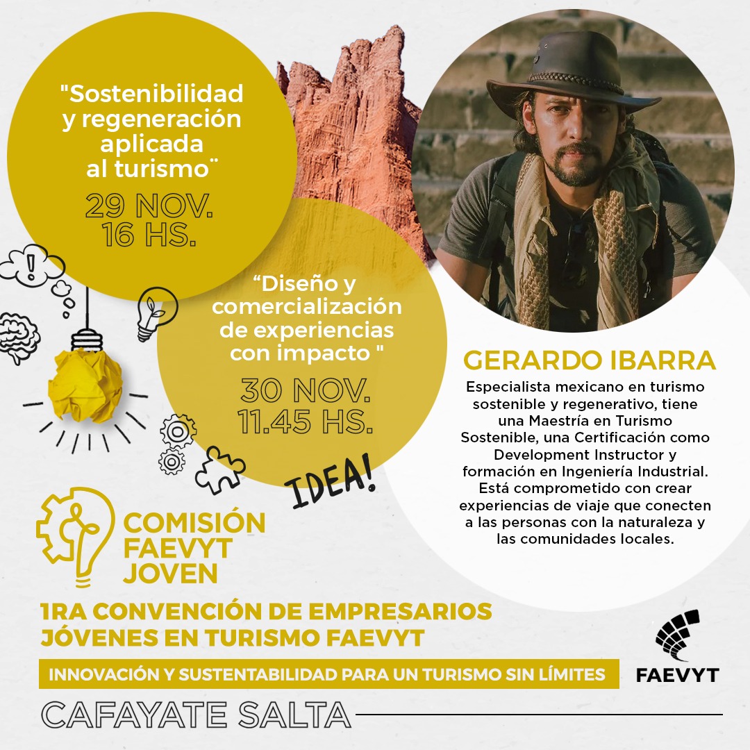 Cada vez falta menos para la  1er Convención de Empresarios Jóvenes en Turismo💪

🗣️ El reconocido speaker mexicano #GerardoIbarra aportará su visión con 2 disertaciones imperdibles sobre sostenibilidad y comercialización como claves para potenciar los negocios en el turismo