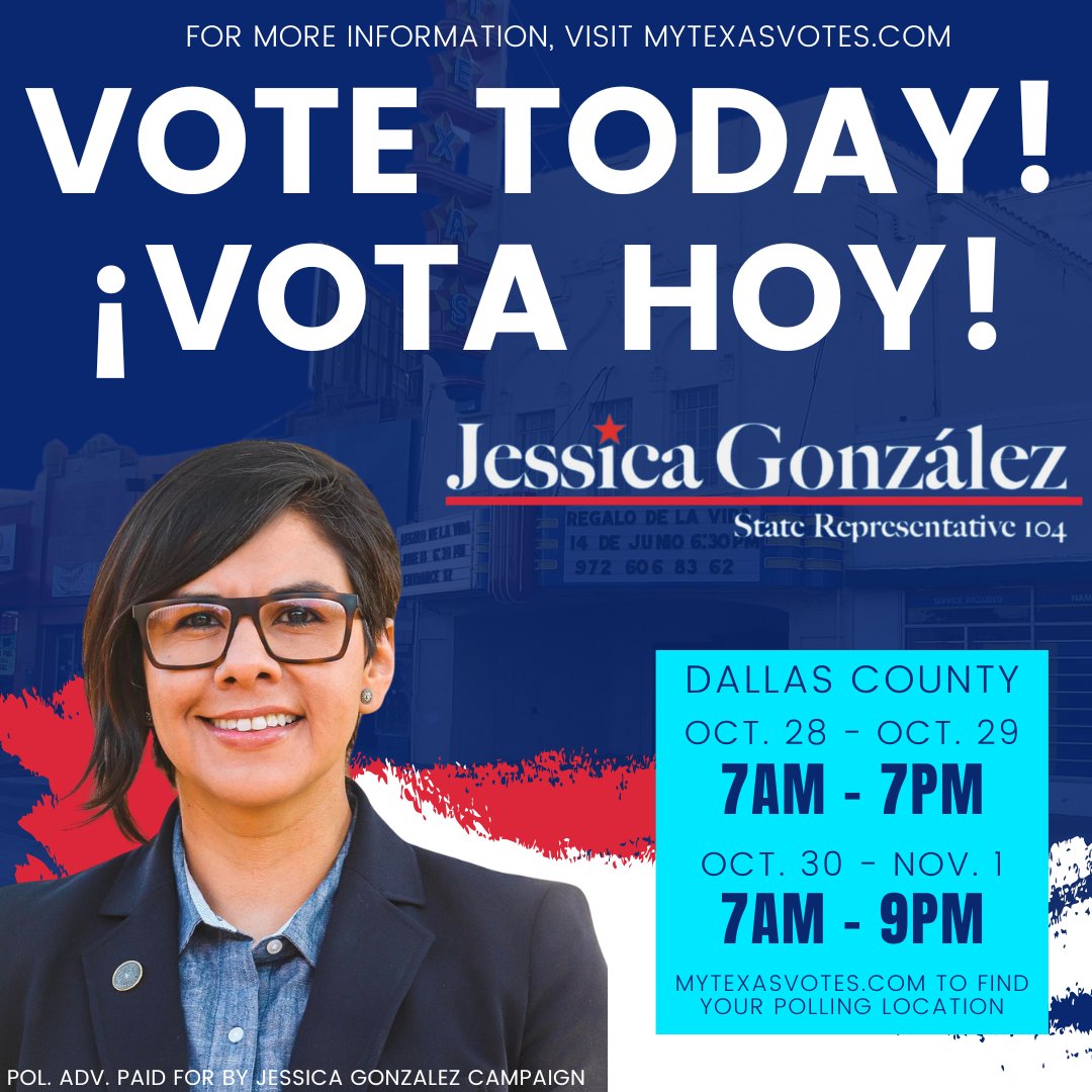 You still have time to cast your vote today! Dallas County voters, please remember that hours have been extended for the final three days of early voting. Get out and vote FOR Democrats up and down the ballot, and vote NO on Props S, T, and U!