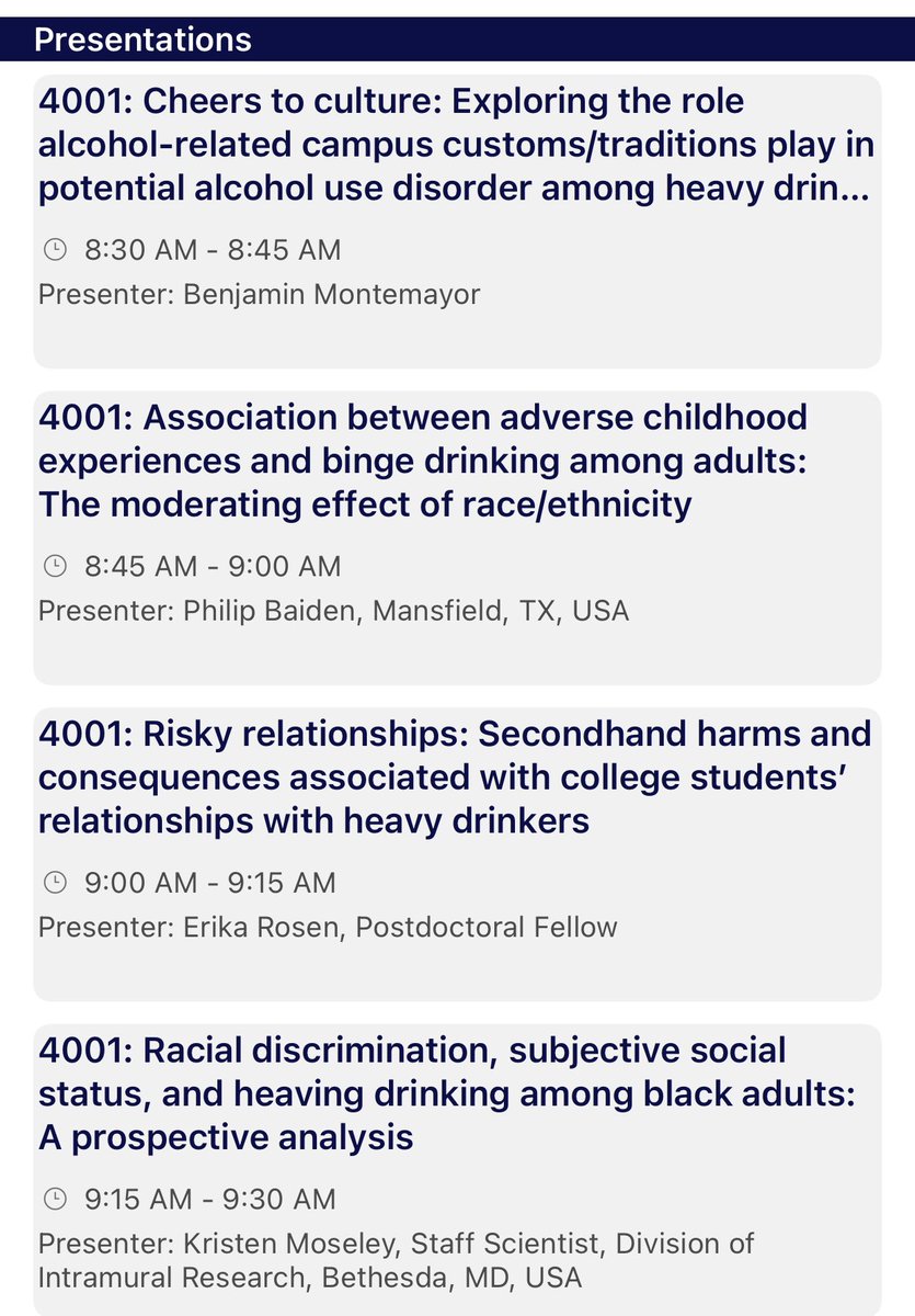 Chris Owens, PhD, MPH (@chrisowensphd) on Twitter photo Come to the factors of hazardous drinking session tomorrow (Tuesday) at 8:30am. Great speakers on how culture/traditions, ACES, relationships, and discrimination impact alcohol misuse. <a href="/APHAAnnualMtg/">APHA's Annual Meeting & Expo</a> <a href="/APHA_ATOD/">APHA ATOD</a> #APHA2024 <a href="/Prof_Montemayor/">Benjamin Montemayor, Ph.D.</a> <a href="/philbaiden/">Phil Baiden, PhD</a> <a href="/UCBerkeley/">UC Berkeley</a> <a href="/NIMHD/">Health Disparities</a> Come to the factors of hazardous drinking session tomorrow (Tuesday) at 8:30am. Great speakers on how culture/traditions, ACES, relationships, and discrimination impact alcohol misuse. <a href="/APHAAnnualMtg/">APHA's Annual Meeting & Expo</a> <a href="/APHA_ATOD/">APHA ATOD</a> #APHA2024 <a href="/Prof_Montemayor/">Benjamin Montemayor, Ph.D.</a> <a href="/philbaiden/">Phil Baiden, PhD</a> <a href="/UCBerkeley/">UC Berkeley</a> <a href="/NIMHD/">Health Disparities</a>