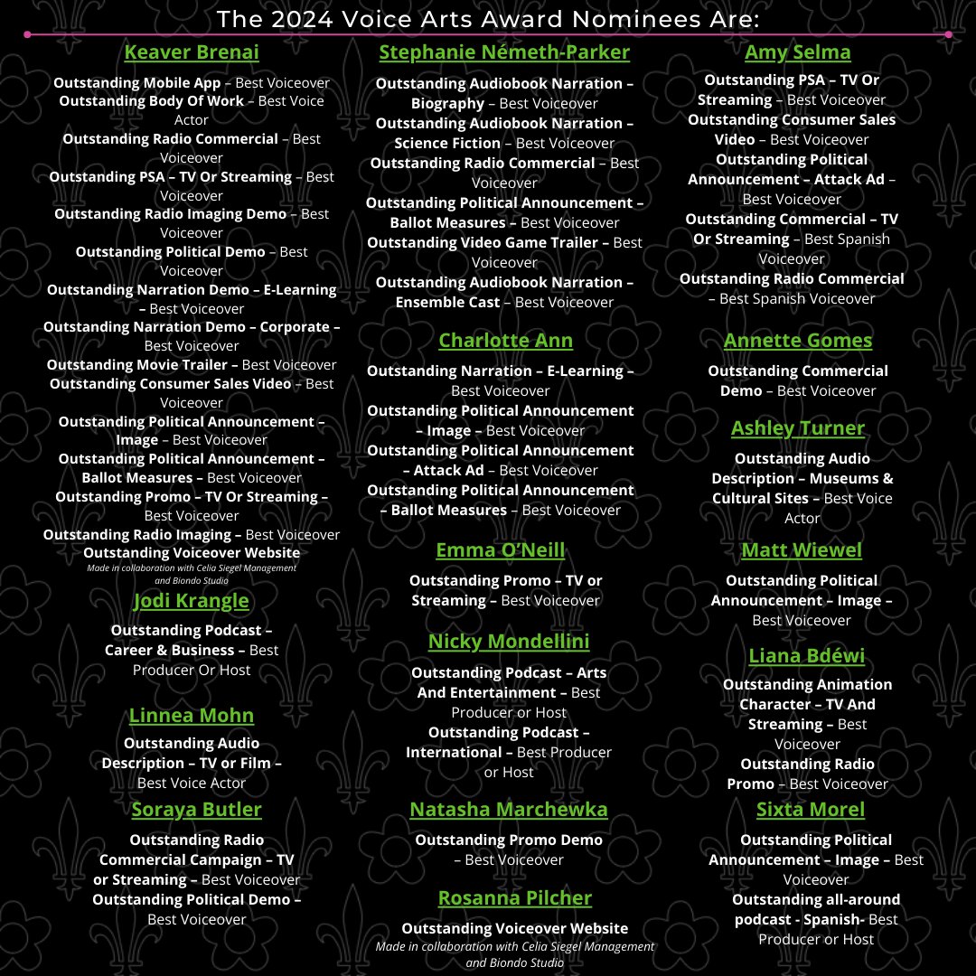 We are so proud of our VO Château and Political Château talent who are nominated for a 2024 Voice Arts Award! Congratulations 🎉

<a href="/sovasvoice/">Society of Voice Art</a>

#voiceover #talent #vo #SOVAS #voiceartist #vochateau #csm #voiceoverawards #voiceartsawards #awards #congrats #sovasawards