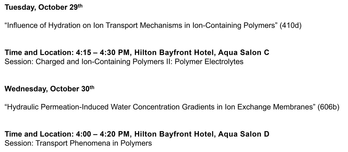 rsuj's tweet photo. I am at AIChE this week and will be giving two talks on my research focused on ion and water transport in polymers for water and energy separations. If you're interested, feel free to stop by or reach out to chat sometime this week! https://t.co/biXeayiO55