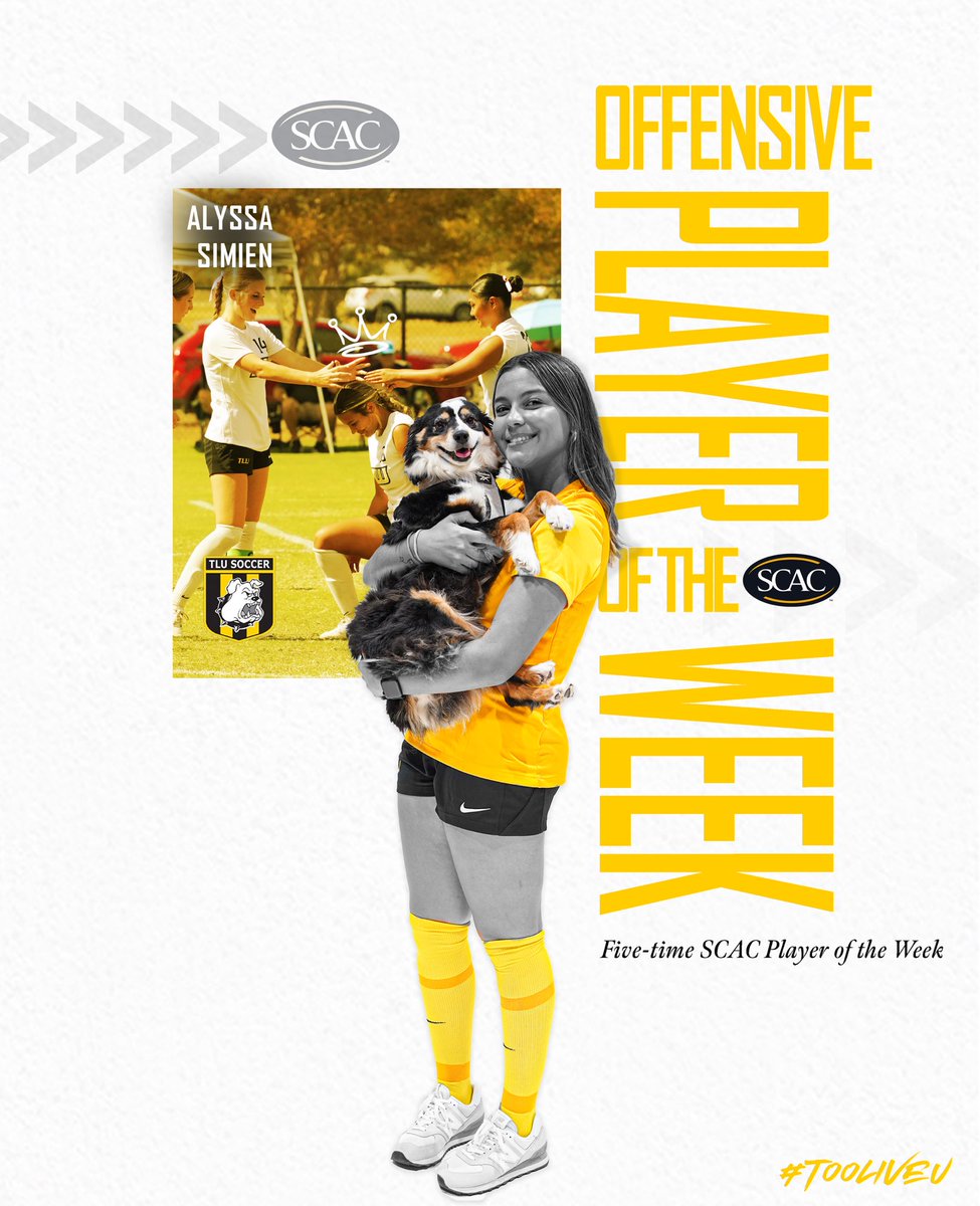TLUWSOC's tweet photo. Lola’s mom popped off and got a hat collection. 🎩 🧢 

After a weekend that saw her turn in TWO hat tricks &amp; 2 assists for a total of 14 points &amp;, @alyssa_simien is your SCAC Offensive Player of the Week!

🗞️: https://t.co/YHFdl2A1gV

#TooLiveU | #PupsUp https://t.co/c40kupseWn
