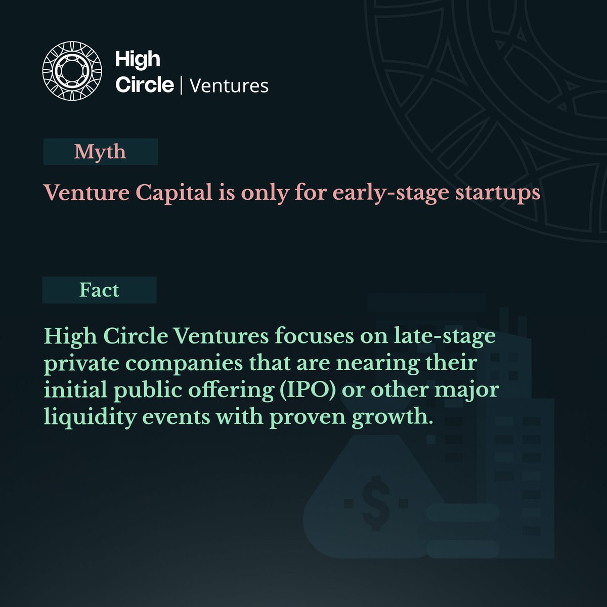 We’re busting down myths! At High Circle Ventures, we provide strategic investments for diverse sectors. #VentureCapital #BusinessGrowth #HighCircleVentures
#MythVsFacts #InvestInPrivateEquity #PrivateEquity