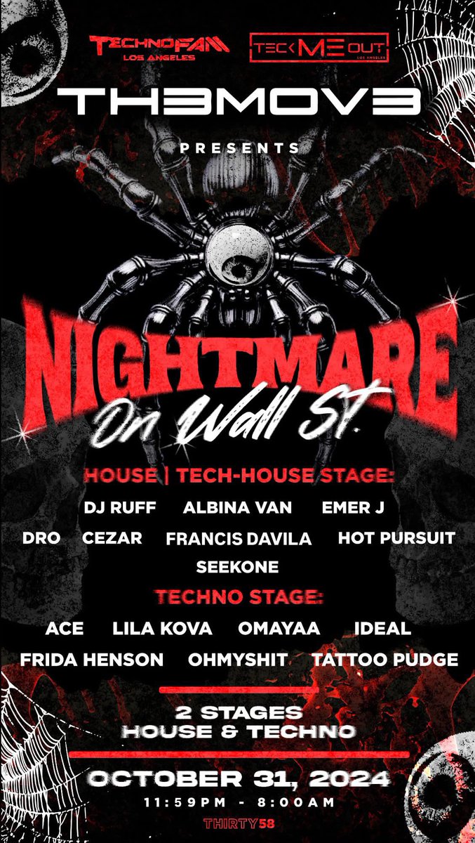 djfrancisdavila's tweet photo. Big announcement for Halloween 🎃 👻💀
Techno Fam LA, Teck Me Out Events &amp; The Move presents Nightmare on Wall Street !!! 
So stoked about this one… happy to share decks with my friends  🙏🖤 https://t.co/Nb9lmY9Y79