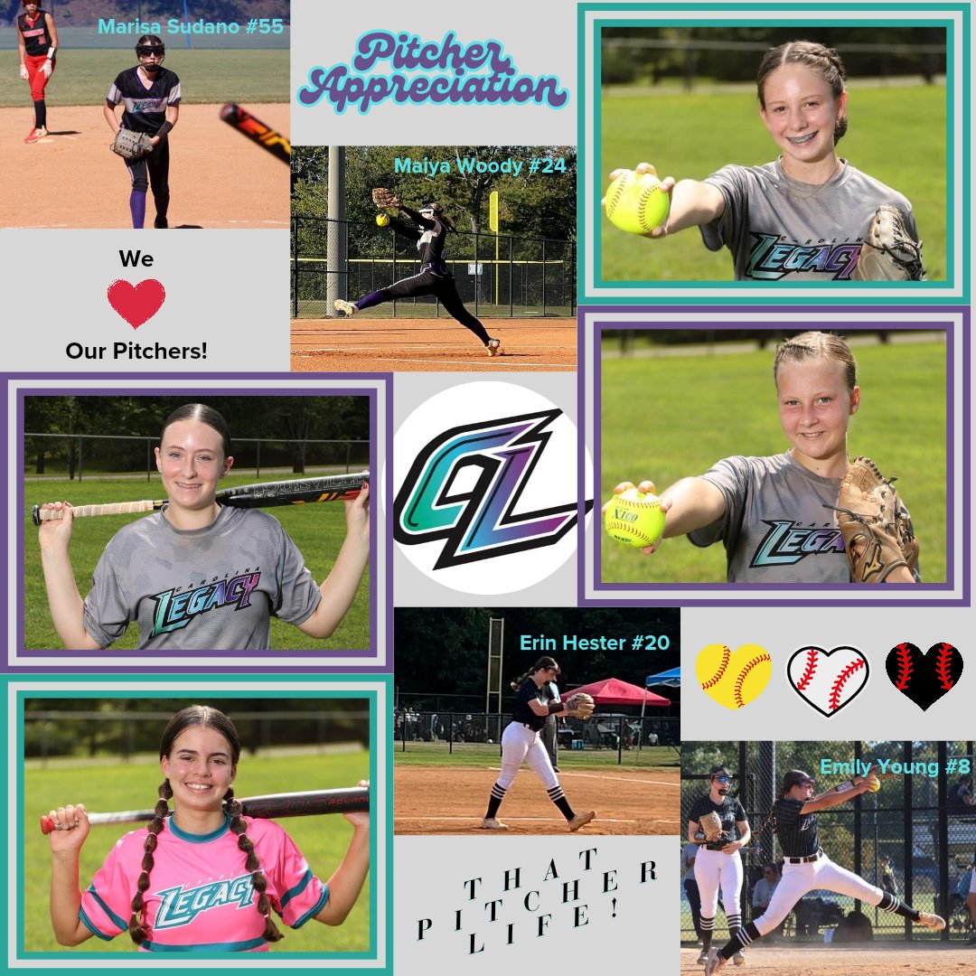 CLegacy_Black's tweet photo. This week, we are putting the spotlight on different positions each day.......today is PITCHER APPRECIATION DAY!! We are so grateful for &amp; proud of our amazing pitching staff! Their hard work allows our team to compete in every single game, every. single. pitch!! 💜🩵 https://t.co/ULDPq2JcSV