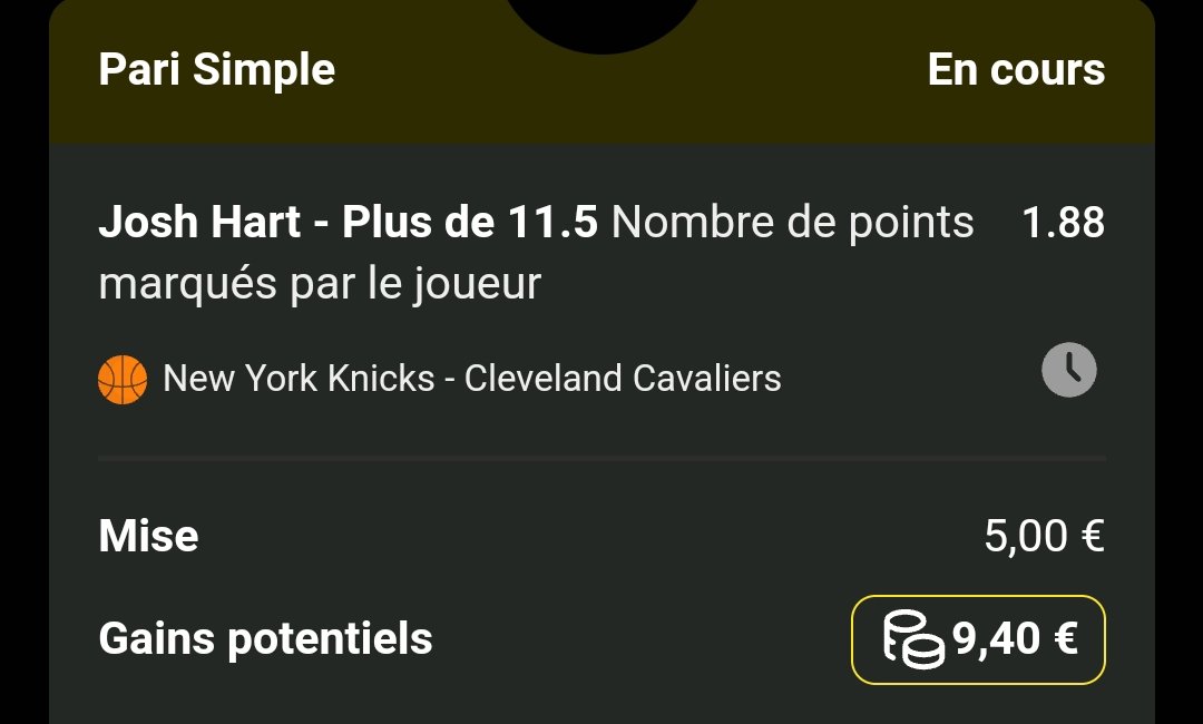 Mika_Pronos's tweet photo. BK Octobre to Noël
BK : 30,10€
Bet 25

#NBA 🏀🇺🇸
🏟️ Knicks vs Cavaliers
⭐ Josh Hart +11.5 pts
↪️ Cote a 1.88
💰 Mise : 5€

Un bon match up face a Wade, et 2/2 cette saison face a Boston et Indiana donc face aux Cavs ça doit être bien

Rt et ❤️ 

#TeamParieur https://t.co/juPX1SGAx1