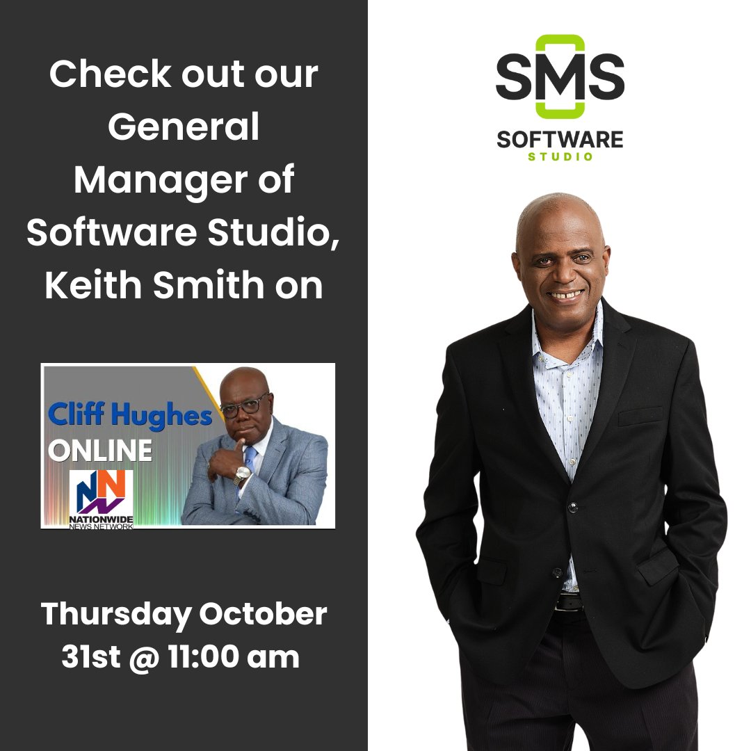 sms_storeja's tweet image. Check out our General Manager of Software Studio, Keith Smith on Cliff Hughes Online on Nationwide News Network, Thursday October 31st at 11:00 am

#SMS #SoftwareStudio #GeneralManager #CliffHughesOnline #NationwideNewsNetwork