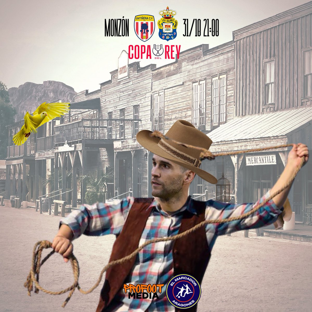 𝗨𝗻 𝗰𝗼𝘄𝗯𝗼𝘆 𝗮𝗻𝗱𝗮 𝘀𝘂𝗲𝗹𝘁𝗼 𝗽𝗼𝗿 𝗠𝗼𝗻𝘇𝗼𝗻 𝗲𝗻 𝗯𝘂𝘀𝗰𝗮 𝗱𝗲 𝗮𝘁𝗿𝗮𝗽𝗮𝗿 𝗮𝗹 𝗣𝗶𝗼 𝗣𝗶𝗼🐣

Partido histórico para el Ontiñena que recibe en esta primera ronda de la competición del KO a Las Palmas.

¿Capturará el Cowboy Ontiñenense al Pío Pio?🤔