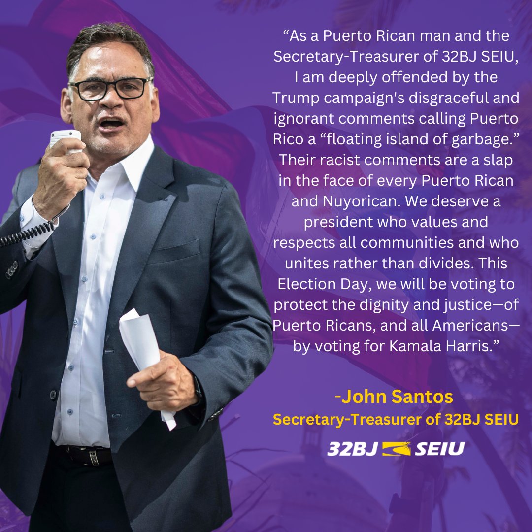 32BJ SEIU /// #BuildingJustice 🧹✊🏽 (@32bjseiu) on Twitter photo Our <a href="/32BJSEIU/">32BJ SEIU /// #BuildingJustice 🧹✊🏽</a> leadership is speaking up against hate! Let’s vote to ensure a future where every Puerto Rican, and every American, is respected! Our <a href="/32BJSEIU/">32BJ SEIU /// #BuildingJustice 🧹✊🏽</a> leadership is speaking up against hate! Let’s vote to ensure a future where every Puerto Rican, and every American, is respected!