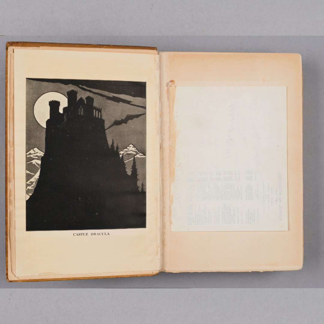 UCLALibrary's tweet photo. UCLA Library Preservation &amp; Conservation can't promise eternal life, but can extend the lives of Library materials!

See an 1899 copy of #BramStoker’s #Dracula—which includes a note from Stoker himself—in person at Powell Library on 10/31, 1-3:30 PM

RSVP: https://t.co/Kb1OYObnHK https://t.co/jNZUKTXkmt