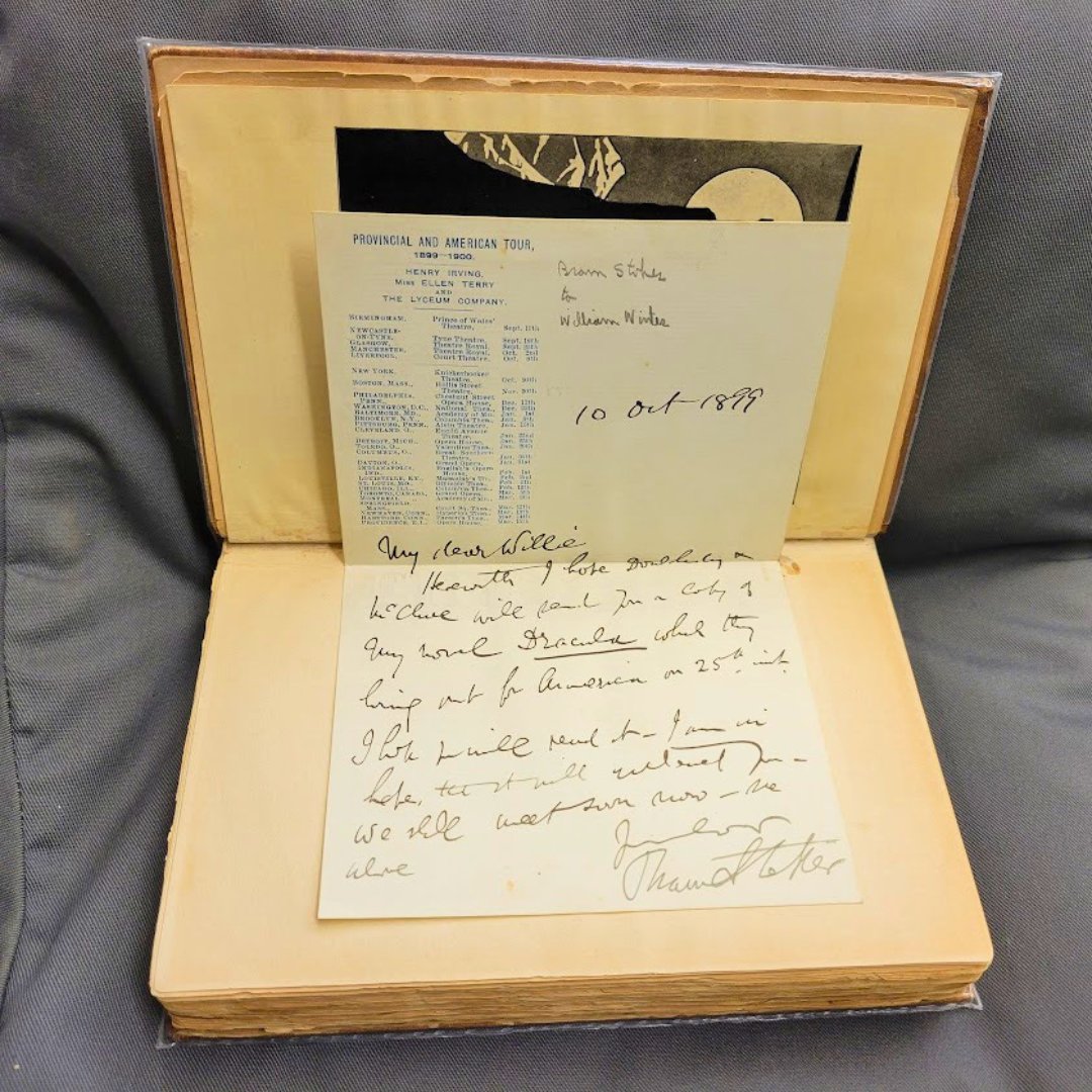 UCLALibrary's tweet photo. UCLA Library Preservation &amp; Conservation can't promise eternal life, but can extend the lives of Library materials!

See an 1899 copy of #BramStoker’s #Dracula—which includes a note from Stoker himself—in person at Powell Library on 10/31, 1-3:30 PM

RSVP: https://t.co/Kb1OYObnHK https://t.co/jNZUKTXkmt