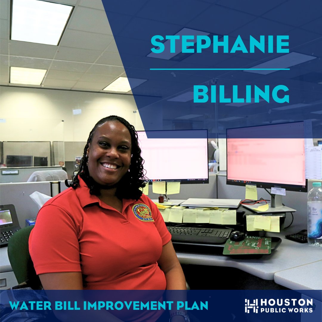 HouPublicWorks's tweet photo. Meet Stephanie, one of the dedicated stars on our Houston Public Works Billing Team! As a #HouWater customer herself, Stephanie understands firsthand how important it is to have a smooth billing experience. (1/3) https://t.co/KRkBgvcMDD