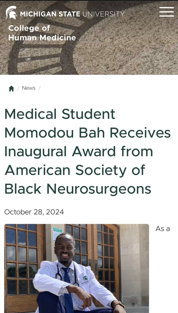 GobiBah1's tweet image. Thank you @MSUMD for capturing my story and why I am passionate about pursuing a career in neurosurgery. Profoundly grateful. 🙏🏾
#medtwitter #Neurosurgery #GlobalHealth #Gambia #spartanswill @amsobns