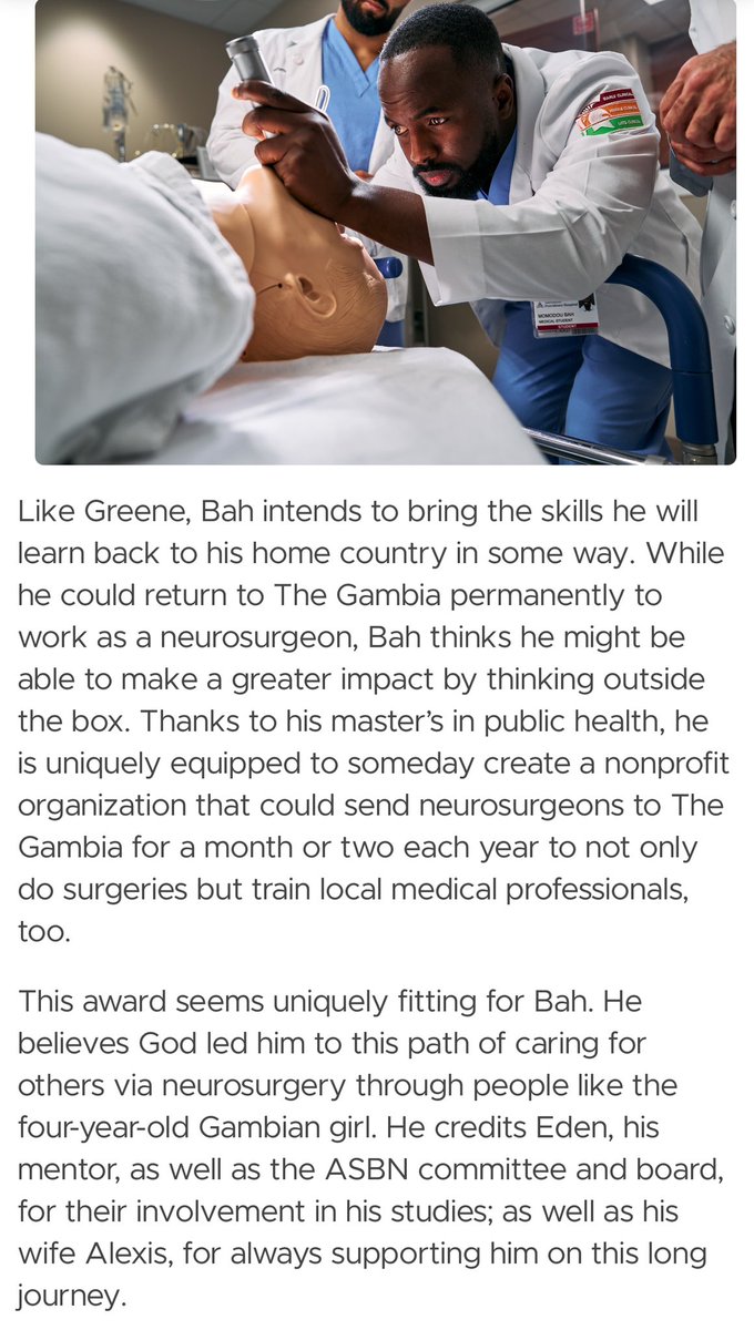 GobiBah1's tweet image. Thank you @MSUMD for capturing my story and why I am passionate about pursuing a career in neurosurgery. Profoundly grateful. 🙏🏾
#medtwitter #Neurosurgery #GlobalHealth #Gambia #spartanswill @amsobns
