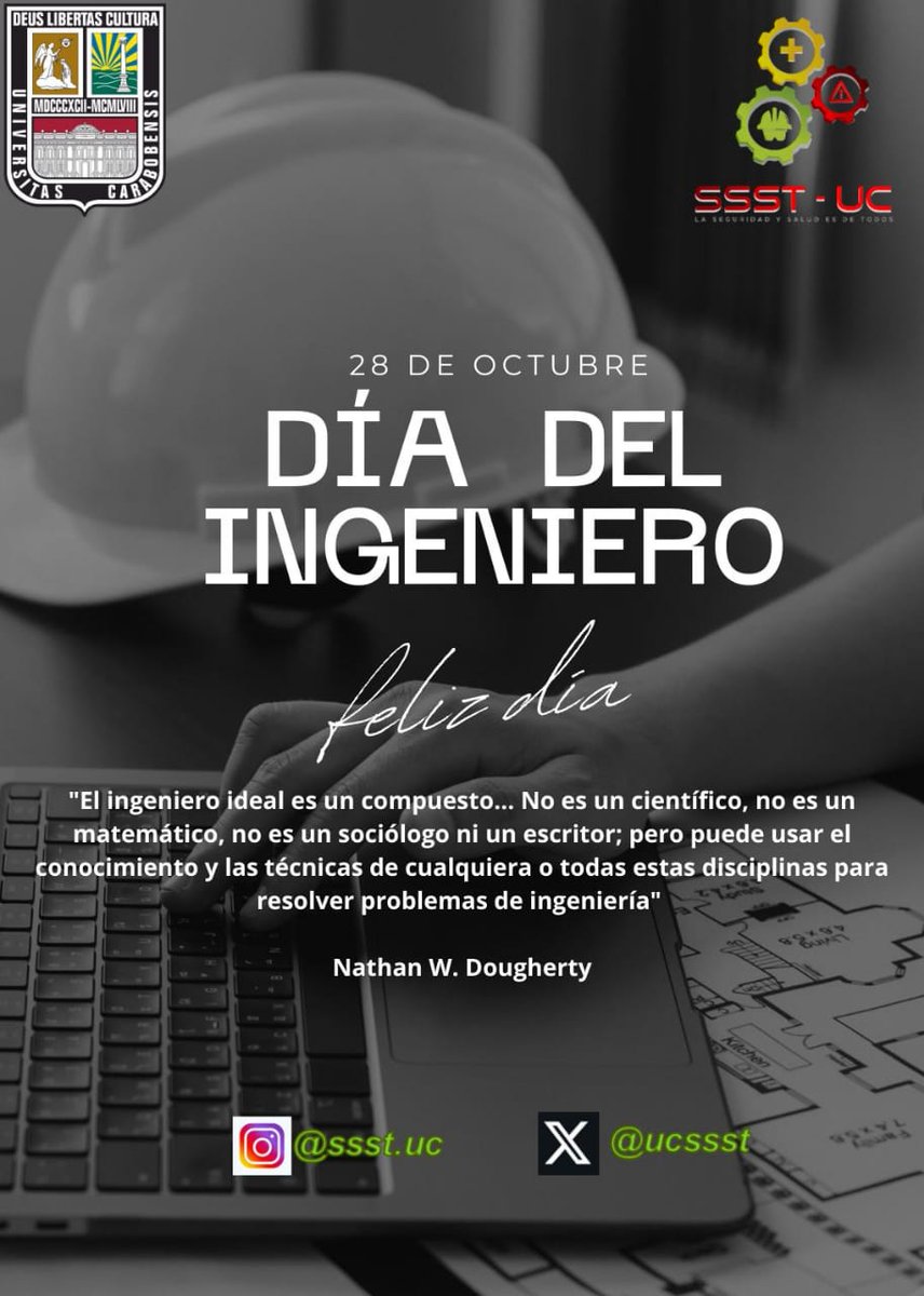 UcSsst's tweet photo. 28/10/2024
Desde @UcSsst reconocemos a quienes con ingenio y dedicación construyen un futuro mejor
Especialmente @UCarabobo  y a quienes contribuyen con este servicio:
Capitán (B) Ing. Esp. Ricardo Pinto
Ing. Carlos Cedeño 

Atte
Ing. Esp. Angélica Alvarez 
Coord. General SSST-UC https://t.co/EAg93ykypE