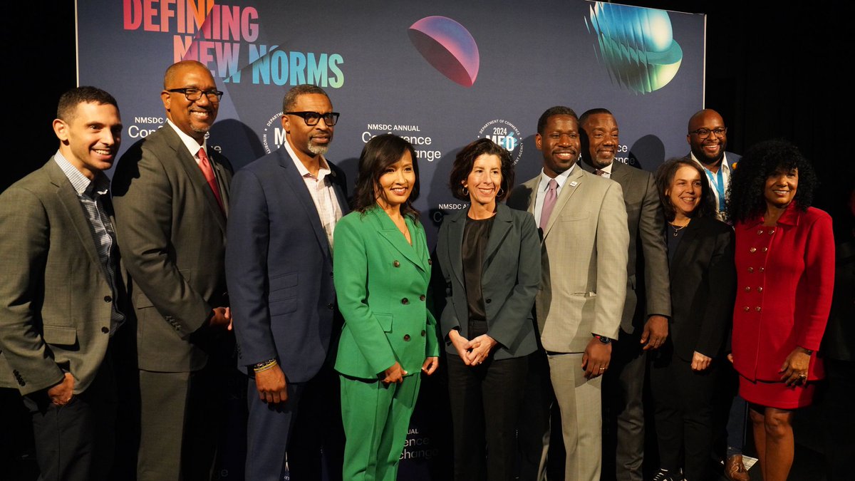 USMBDA's tweet photo. Last week at #MEDWeek2024 & #NMSDCConference, MBDA Deputy Under Secretary Eric Morrissette introduced a fireside chat between @CommerceGovt's @SecRaimondo and @NMSDCHQ CEO Ying McGuire on the vital role of MBEs in building a stronger, more competitive U.S. economy. https://t.co/BPnp2IX61V