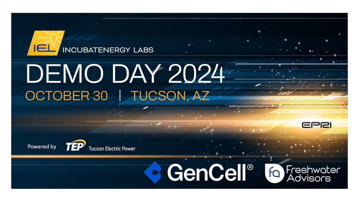 <a href="/gencellenergy/">GenCell Energy</a> &amp; @FreshwaterAdvisors proudly sponsor the <a href="/EPRINews/">EPRI</a> <a href="/incubatenergy/">Incubatenergy® Labs</a> Opening Reception @ Demo Day 2024! Don’t miss the session by Alex Saucedo on #Resilient &amp; #Sustainable Utilities. Explore the future of #electrification, #decarbonization, and #gridmodernization.