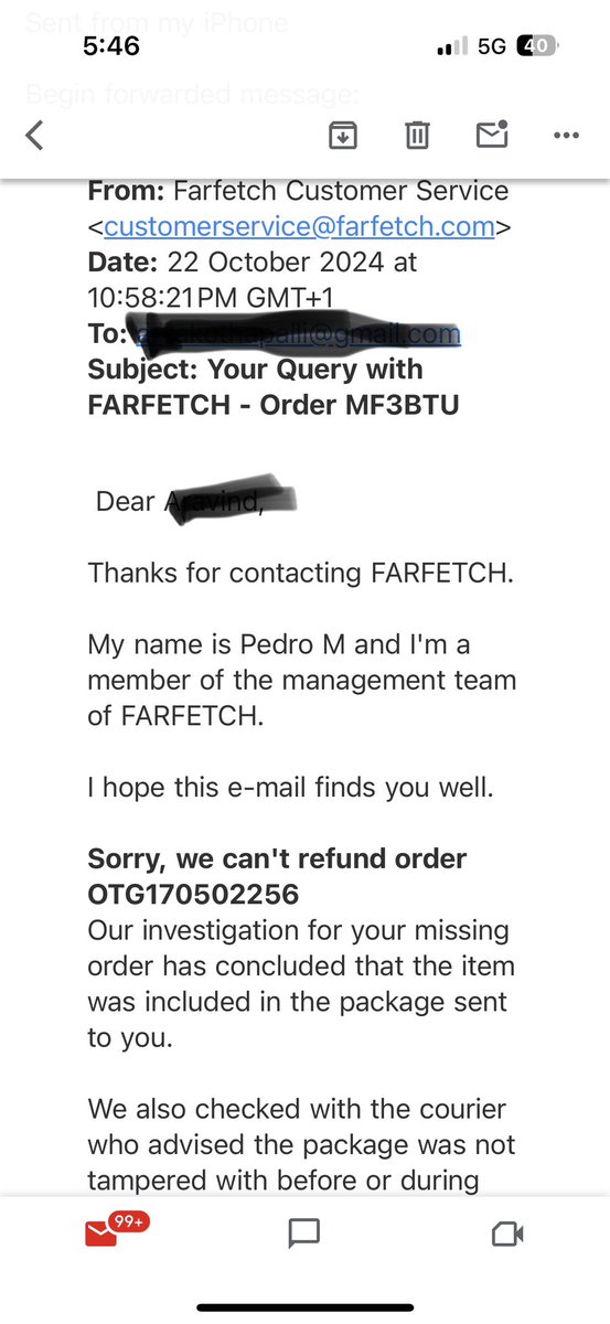 durga1's tweet photo. Our family will never buy again from @farfetch after the below incident of losing @Cartier sun glasses during the delivery. @FarfetchHelp https://t.co/fZp89TEDdY