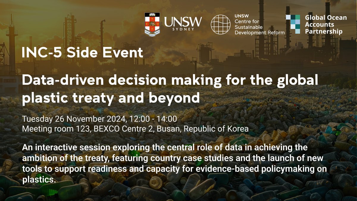 UNSW CMSI (@unswcmsi) on Twitter photo Data is essential for an ambitious #GlobaPlasticTreaty that ensures transparency, accountability. Experts from UNSW @SDRHub and <a href="/OceanAccounts/">Global Ocean Accounts Partnership (GOAP)</a> will explore why during their interactive session at #INC5 in #Busan this Nov ⬇️⬇️
sustainabledevelopmentreform.org/data-driven-de… Data is essential for an ambitious #GlobaPlasticTreaty that ensures transparency, accountability. Experts from UNSW @SDRHub and <a href="/OceanAccounts/">Global Ocean Accounts Partnership (GOAP)</a> will explore why during their interactive session at #INC5 in #Busan this Nov ⬇️⬇️
sustainabledevelopmentreform.org/data-driven-de…