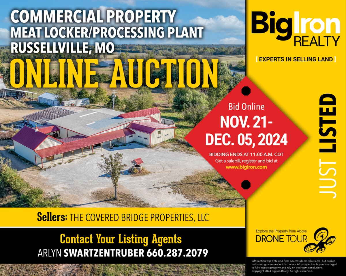 JUST LISTED! This Commercial Property on 10.7+/- acres, in Russellville, MO!

Get a salebill and register today at hubs.la/Q02W3LfC0 or contact your listing agent, Arlyn Swartzentruber today! #BigIronRealty #MissouriLandForSale #OnlineAuction
