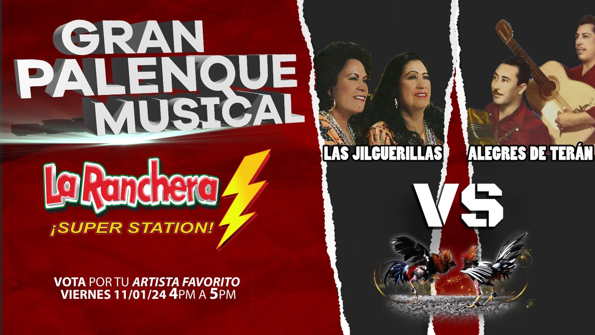 Escucha este Viernes el Gran Palenque Musical
**** Las Jilguerillas vs Los Alegres de Terán ****
Disfruta, diviértete y vota por tu artista favorito.
#GranPalenqueMusical #LasJilguerillas #AlegresdeTeran #Viernes #VotaXtuArtistaFavorito #Ranchera #Sacramento #California
