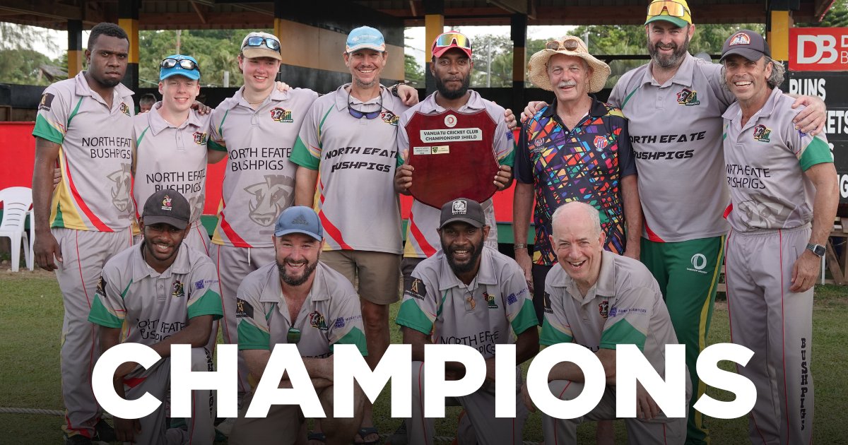vanuatu_cricket's tweet photo. ๐ Congratulations to the North Efate Bushpigs ๐ for winning the 2024 40 Over Domestic Shield against Tafea CC! ๐ Pakoa's hat-trick led the charge as they dominated the field. Relive the epic final ๐ https://t.co/kAIDKhjRlK
#VanuatuCricket #Bushpigs https://t.co/DqVKsrCSc9