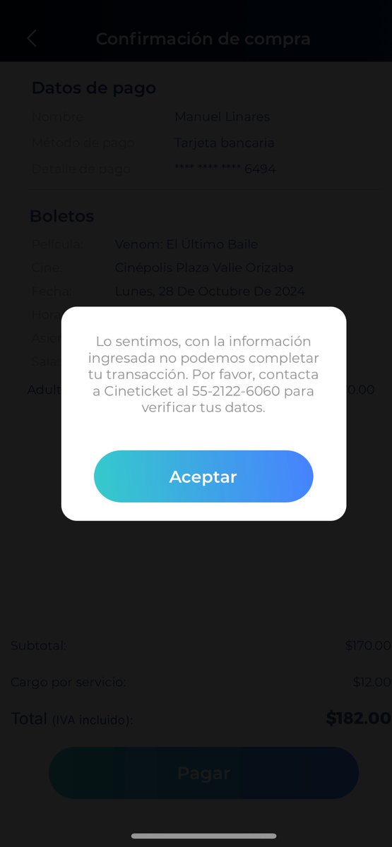 protaro's tweet photo. Oye tío @Cinepolis estoy tratando de comprar boletos y me sale esto ¿cómo lo soluciono? https://t.co/gGgiYxZutZ