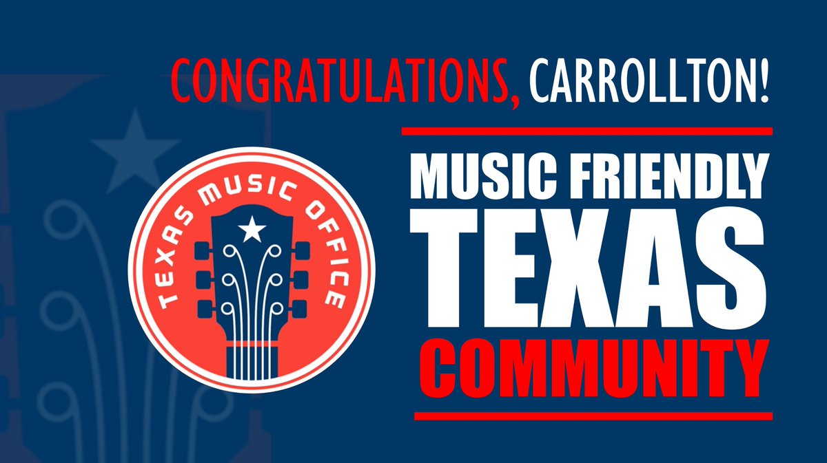 The City of Carrollton has been designated the next Music Friendly Texas Certified Community! 

The Texas music industry generates more than $26 BILLION in annual economic activity statewide.

<a href="/txmusicoffice/">Texas Music Office</a> 

More: bit.ly/4e7TmAR