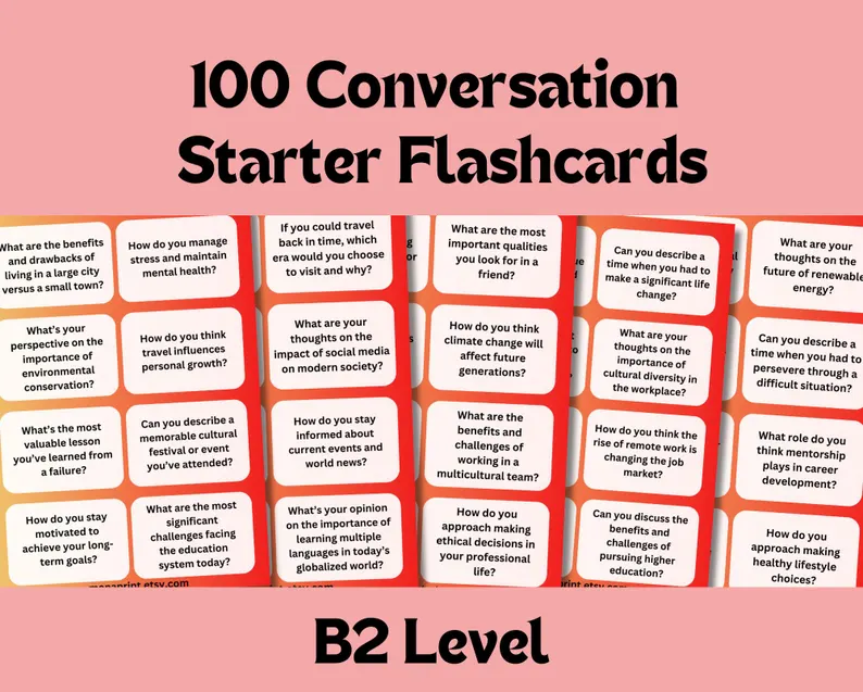 mcwilsonky's tweet photo. 100 ESL Conversation Starter Flashcards for B2 Level Students Upper Intermediate English Speaking Prompts Language Exam Preparation
https://t.co/ztvhPBqufW

#ESL #Languages #LanguageLearning #teachers #teaching #learning #MonaPrint #Etsy https://t.co/UqNxrfU340