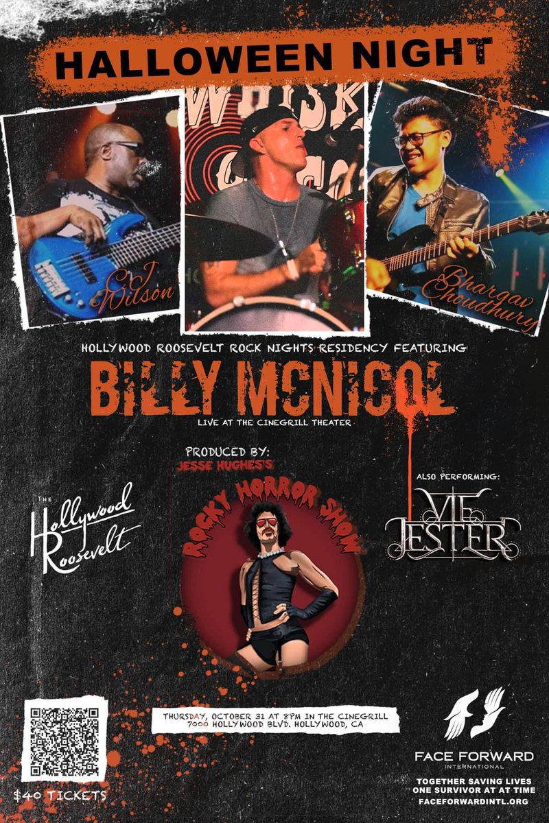 VieJester's tweet photo. This Thursday, Halloween night, come out to the Cinegrill Theater in The Hollywood Roosevelt Hotel.  We’ll be  debuting new covers such as Korn and Rob Zombie. Hitting the stage at 8PM! https://t.co/De6qp4aHbZ