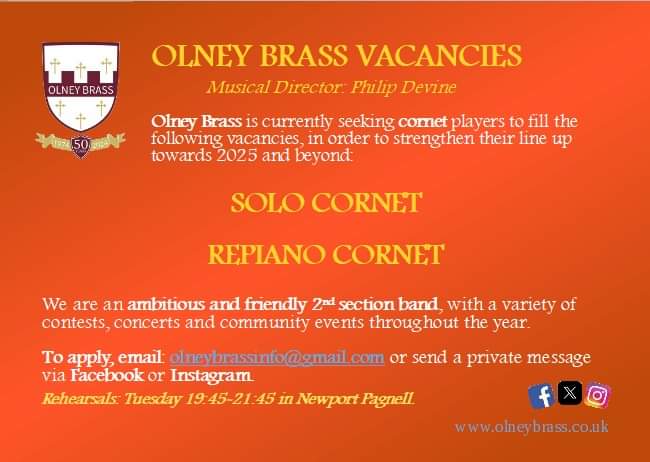 We are still looking for the ideal candidates to fill our Solo Cornet and Repiano Cornet positions.

Let us know (email or private message) if you think you have what it takes!