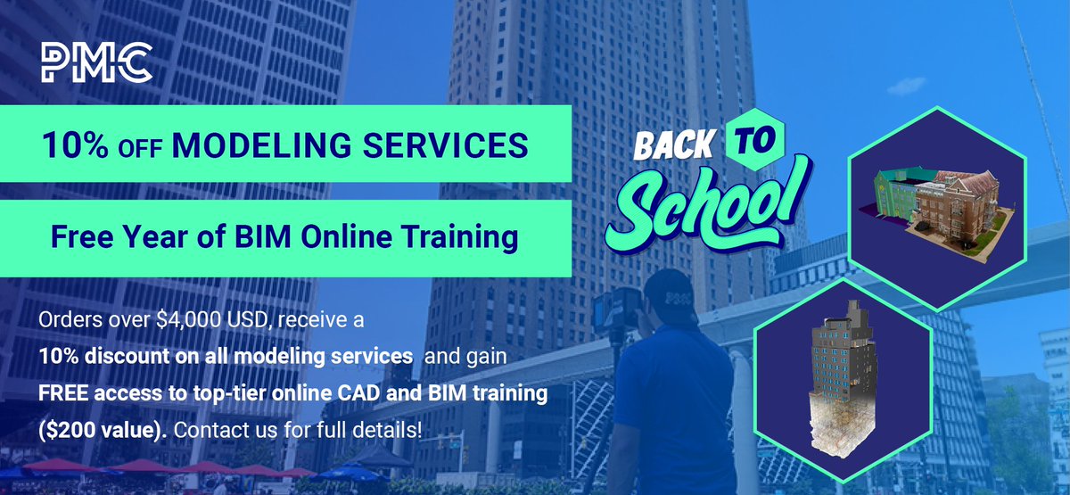 PMC_Corp's tweet image. Don't miss out—PMC’s back-to-school sale ends this week! Get 10% off modeling services over $4,000 and enjoy a free year of #BIM online training. Contact us now to see how #simulationmodeling and #BIMtraining can enhance your workflow!
bit.ly/3VVwM8O