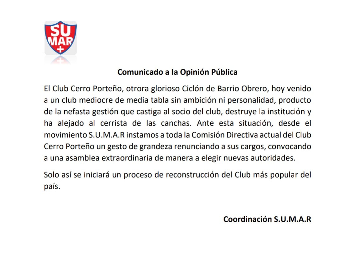 Movimiento #SUMAR (🔵+🔴)
Comunicado a la gran y mayoritaria afición azulgrana en el país y en el exterior: