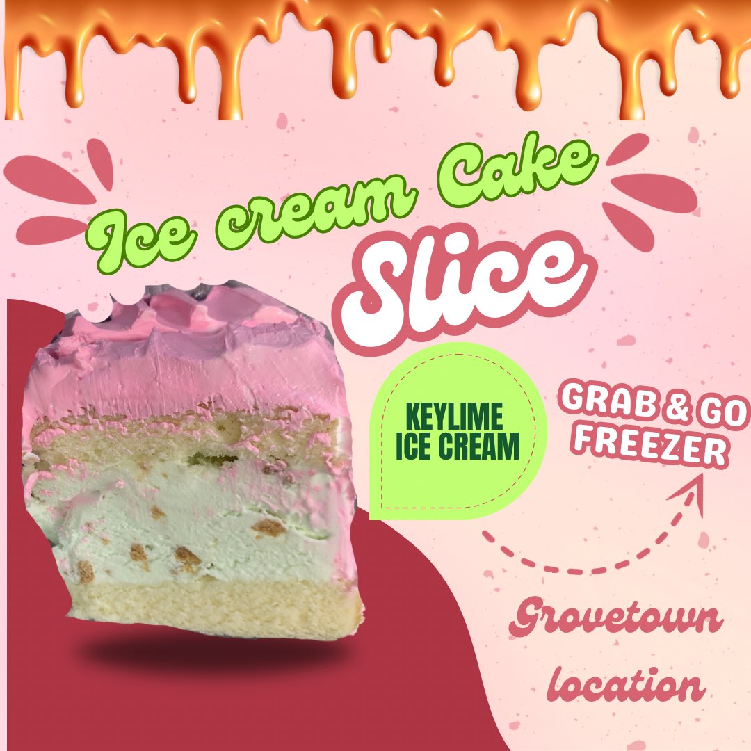 Cake by the slice! Available now at our Grovetown location. Keylime ice cream cake,
Single serving slice.