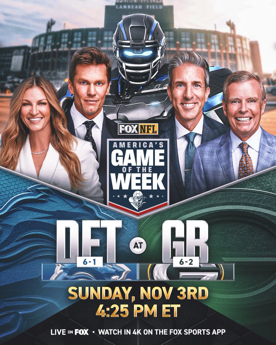 FOX Sports: NFL (@nflonfox) on Twitter photo Huge division rivalry matchup for America's Game of the Week this week ➡️ <a href="/Lions/">Detroit Lions</a> vs <a href="/packers/">Green Bay Packers</a> on FOX🏈
See you at Lambeau Field! Huge division rivalry matchup for America's Game of the Week this week ➡️ <a href="/Lions/">Detroit Lions</a> vs <a href="/packers/">Green Bay Packers</a> on FOX🏈
See you at Lambeau Field!